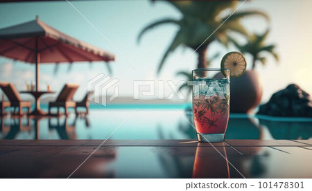 Cocktail on the edge of the pool overlooking the sea, holiday concept created with generative AI technology Cocktail on the edge of the pool overlooking the sea, holiday concept created with generative AI technology 101478301