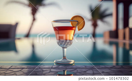 Cocktail on the edge of the pool overlooking the sea, holiday concept created with generative AI technology Cocktail on the edge of the pool overlooking the sea, holiday concept created with generative AI technology 101478302