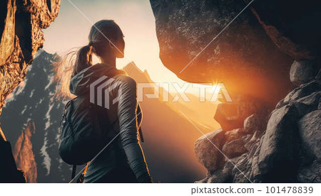 Female climber prepares to climb created with generative AI technology Female climber prepares to climb created with generative AI technology 101478839