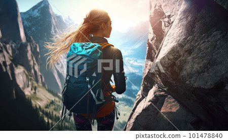 Female climber prepares to climb created with generative AI technology 101478840