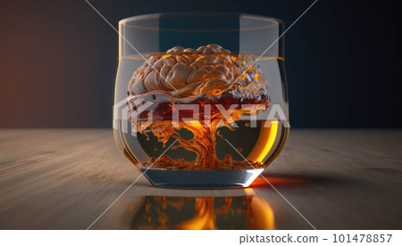 Brain in a glass of alcohol, the concept of harm to alcohol and alcohol dependence created with generative AI technology Brain in a glass of alcohol, the concept of harm to alcohol and alcohol dependence created with generative AI technology 101478857