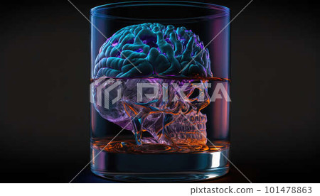 Brain in a glass of alcohol, the concept of harm to alcohol and alcohol dependence created with generative AI technology Brain in a glass of alcohol, the concept of harm to alcohol and alcohol dependence created with generative AI technology 101478863