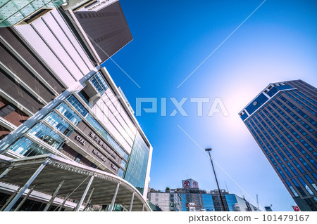 Yokohama Cityscape in Japan Yokohama with summer-like sunshine and blue sky. Overlooking Yokohama Station and Yokohama Bay Sheraton Hotel Yokohama Cityscape in Japan Yokohama with summer-like sunshine and blue sky. Overlooking Yokohama Station and Yokohama Bay Sheraton Hotel 101479167