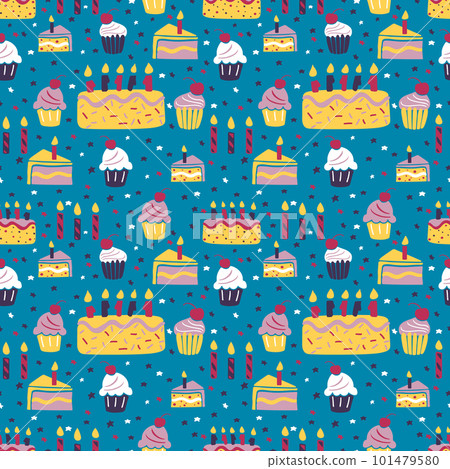 Modern birthday seamless pattern with cakes 101479580