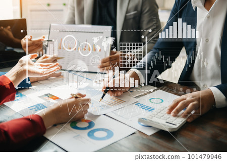 Financial report data of business operations balance sheet and income statement and diagram as Fintech concept.Business team meeting. digital tablet and computer laptop.. Financial report data of business operations balance sheet and income statement and diagram as Fintech concept.Business team meeting. digital tablet and computer laptop.. 101479946