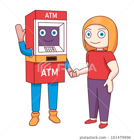 ATM character and girl are holding handles.  101479996