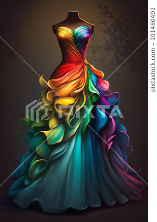 Rainbow inspired gown ball dress. Generative AI - Stock Illustration  [101480401] - PIXTA