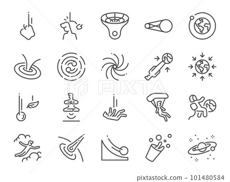 Gravity icon set. It included heavy, falling, fly, flow, blackhole and more icons. 101480584