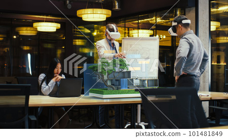 Designers create design of hi-tech house in VR Designers create design of hi-tech house in VR 101481849