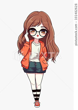 Cute young woman in cartoon style isolated on white background. Cute young woman in cartoon style isolated on white background. 101482628