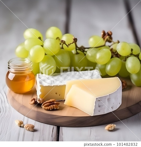 Cheese with grapes and honey. Ai generated. Illustration 101482832