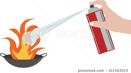 Illustration of spraying a fire extinguishing spray on a flame in a pot 101483029
