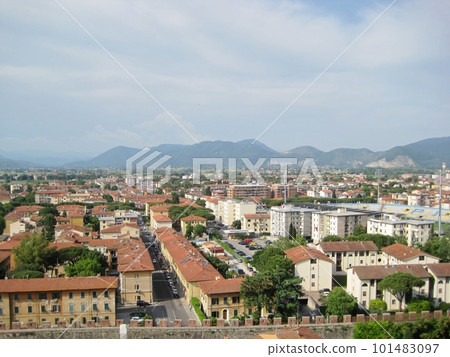 View of the city from the Leaning Tower of Pisa in Italy 101483097
