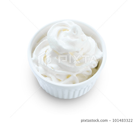 The bowl of whipped cream isolated on white background, Save clipping path. 101483322