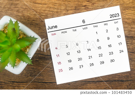 The June 2023 Monthly calendar for 2023 year on wooden table. 101483450
