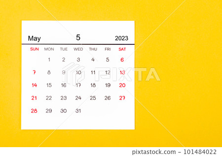 The May 2023 Monthly calendar for 2023 year on yellow background. The May 2023 Monthly calendar for 2023 year on yellow background. 101484022
