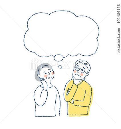 A senior couple in trouble and a speech bubble A senior couple in trouble and a speech bubble 101484158