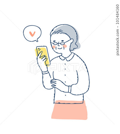 看智能手機的資深女性 101484160