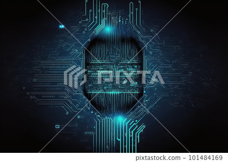 Technology background with abstract digital code cyberspace. Abstract high tech blue neon background for communication concept in cyber space matrix. Generative AI Technology background with abstract digital code cyberspace. Abstract high tech blue neon background for communication concept in cyber space matrix. Generative AI 101484169