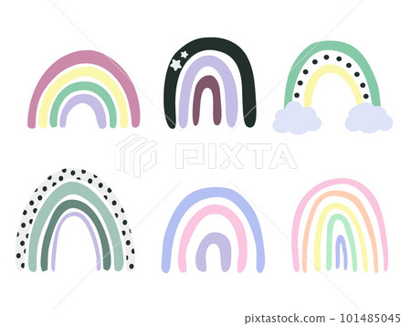 Set of cartoon cute rainbows in boho flat style. Vector illustration Set of cartoon cute rainbows in boho flat style. Vector illustration 101485045