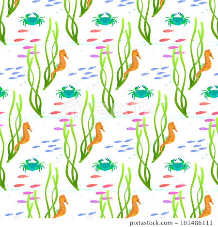 Seamless pattern of creatures living in the eelgrass field Seamless pattern of creatures living in the eelgrass field 101486111