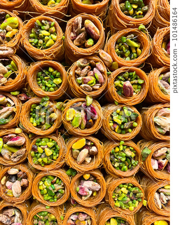 Oriental sweets close up. Baklava with pistachios. Turkye 101486164