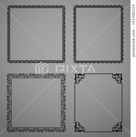 Set of decorative frames Elegant vector element for design in Eastern style, place for text. Floral black and gray borders. Lace illustration for invitations and greeting cards Set of decorative frames Elegant vector element for design in Eastern style, place for text. Floral black and gray borders. Lace illustration for invitations and greeting cards 101486324