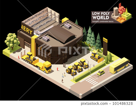 Vector isometric tractor dealership showroom Vector isometric tractor dealership showroom 101486328