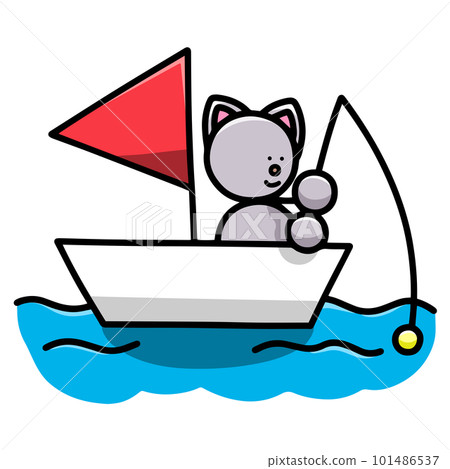 Nyanmaru在船上釣魚的插圖（水平反轉版）貓 101486537
