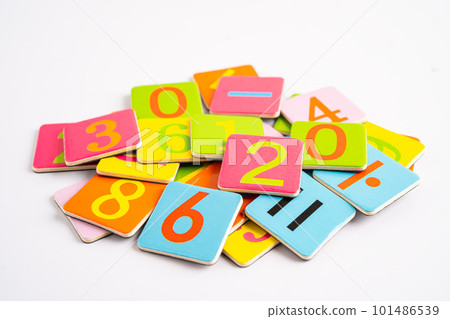 Math number colorful on white background, education study mathematics learning teach concept. Math number colorful on white background, education study mathematics learning teach concept. 101486539