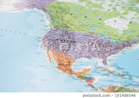 Bangkok, Thailand March 2, 2022, USA America country in world map. Bangkok, Thailand March 2, 2022, USA America country in world map. 101486546