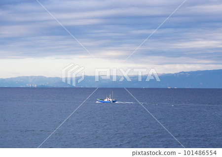 Fishing boats and scenery off Shonan coast Fishing boats and scenery off Shonan coast 101486554