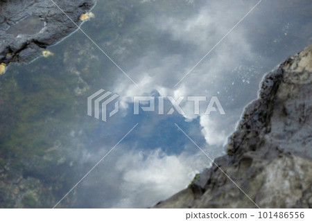 The sky reflected in the sea water that has accumulated in the rocky area 101486556