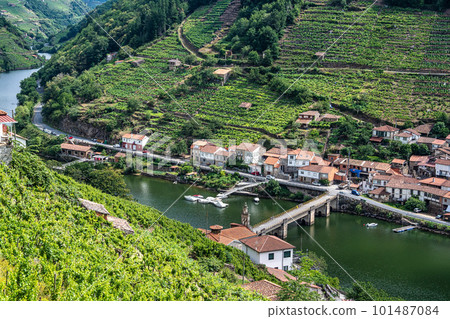 View of Canyon del Sil from Belesar in Parada de Sil in Galicia, Spain, Europe 101487084
