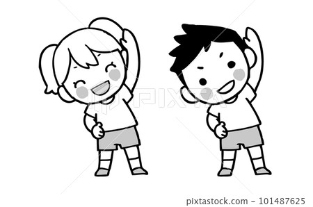 做體操單色的男孩和女孩 做體操單色的男孩和女孩 101487625