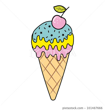 Ice cream is a sweet dessert. Color isolated vector illustration in cartoon style. Ice cream is a sweet dessert. Color isolated vector illustration in cartoon style. 101487666