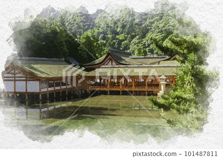Watercolor-style Miyajima Itsukushima Shrine main building Hatsukaichi City, Hiroshima Prefecture Watercolor-style Miyajima Itsukushima Shrine main building Hatsukaichi City, Hiroshima Prefecture 101487811