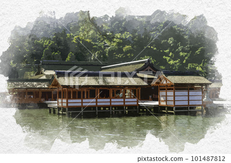 廣島縣廿日市市水彩畫風格的宮島嚴島神社主樓 廣島縣廿日市市水彩畫風格的宮島嚴島神社主樓 101487812