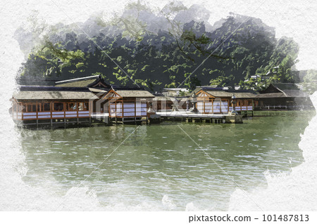 Watercolor-style Miyajima Itsukushima Shrine main building Hatsukaichi City, Hiroshima Prefecture 101487813