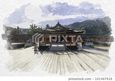 廣島縣廿日市市水彩畫風格的宮島嚴島神社主樓 101487816