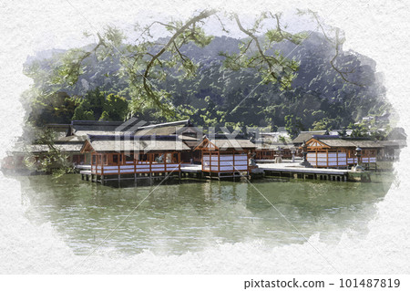 Watercolor-style Miyajima Itsukushima Shrine main building Hatsukaichi City, Hiroshima Prefecture 101487819