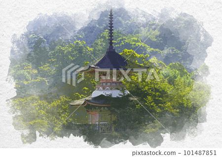 水彩風格的宮島、嚴島神社、多寶塔、廣島縣廿日市市 水彩風格的宮島、嚴島神社、多寶塔、廣島縣廿日市市 101487851