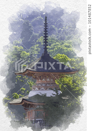 水彩風格的宮島、嚴島神社、多寶塔、廣島縣廿日市市 水彩風格的宮島、嚴島神社、多寶塔、廣島縣廿日市市 101487852