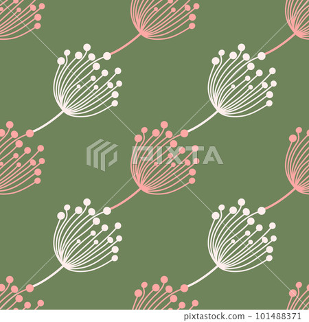 Simple dandelion silhouette seamless pattern. Blowball botanical background. Abstract floral wallpaper. 101488371