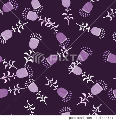 Seamless spring pattern with stylize flowers. Elegant botanical background. Abstract floral wallpaper. 101488374