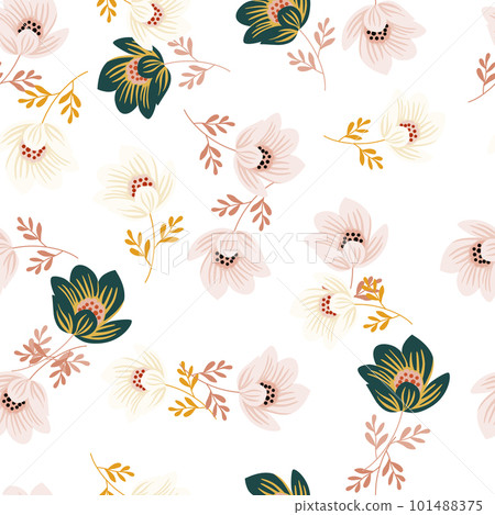 Romantic flower seamless pattern. Elegant floral endless background. Abstract stylized botanical illustration. Romantic flower seamless pattern. Elegant floral endless background. Abstract stylized botanical illustration. 101488375