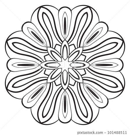 Black outline flower mandala. Doodle round decorative element for coloring book isolated on white background. Floral geometric circle. Black outline flower mandala. Doodle round decorative element for coloring book isolated on white background. Floral geometric circle. 101488511