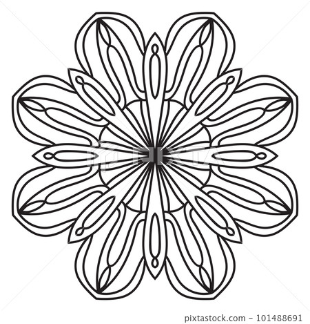 Black outline flower mandala. Doodle round decorative element for coloring book isolated on white background. Floral geometric circle. Black outline flower mandala. Doodle round decorative element for coloring book isolated on white background. Floral geometric circle. 101488691