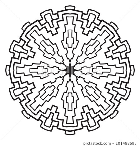 Black outline flower mandala. Doodle round decorative element for coloring book isolated on white background. Floral geometric circle. 101488695