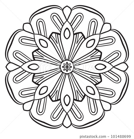 Black outline flower mandala. Doodle round decorative element for coloring book isolated on white background. Floral geometric circle. Black outline flower mandala. Doodle round decorative element for coloring book isolated on white background. Floral geometric circle. 101488699